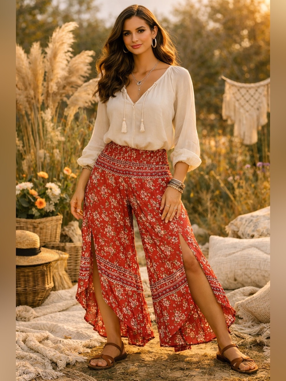 Coco + Carmen Red Floral Boho pants
 L/XL